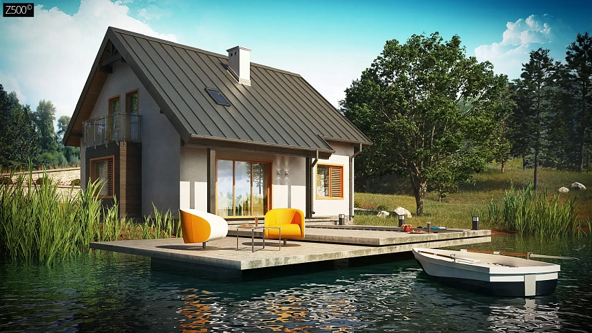 Компактный и функциональный дом с кабинетом на первом этаже и с эркером в обеденной зоне.