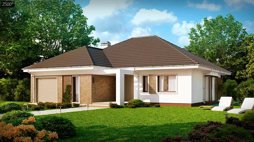 Одноэтажный дом с четырьмя спальнями и гаражом, с электрическим котлом