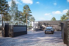 Cовременный одноэтажный дом с плоской крышей с гаражом на два авто