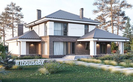 Дом с мансардным этажом и гаражом.