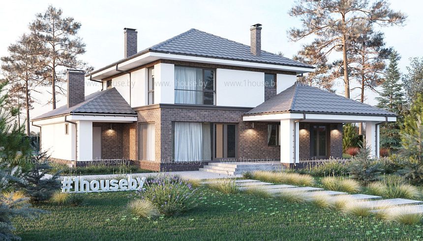 Дом с мансардным этажом и гаражом.