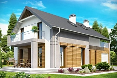 Удобный функциональный дом с террасой над гаражом, с современными элементами архитектуры.