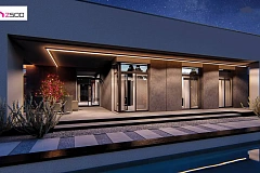 Cовременный одноэтажный дом с плоской крышей с гаражом на два авто