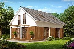 Проект дома в традиционном стиле с двускатной крышей.