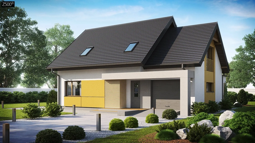 Проект аккуратного мансардного дома, с современным дизайном фасадов.