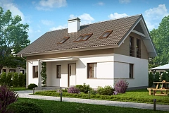 Проект простого и аккуратного дома с дополнительной ночной зоной на первом этаже.