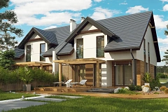 Дома близнецы элегантного дизайна со встроенным гаражом.