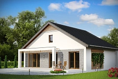 Одноэтажный дом с дополнительной фронтальной террасой.