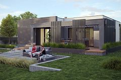 Одноэтажный дом с плоской крышей и 3-мя спальнями.