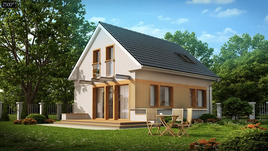 Компактный дом с дополнительной спальней на первом этаже, простой в строительстве, недорогой в эксплуатации.