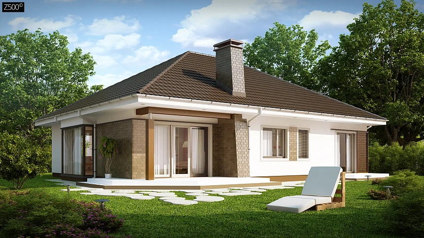 Практичный одноэтажный дом с четырьмя спальнями и гаражом.