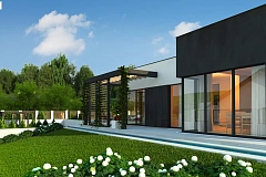 Проект современного двухэтажного дома с большой площадью остекления.