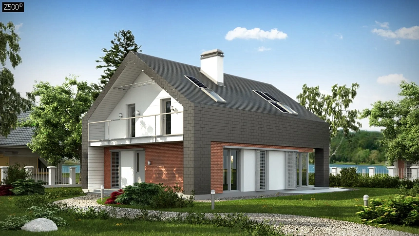 Практичный и уютный дом с модернистскими элементами в архитектуре.