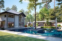 Двухэтажный просторный дом с множеством комнат, гаражом и навесом.