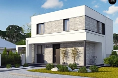 Вариант двухэтажного дома Zx92 с плоской кровлей  с плитами перекрытия