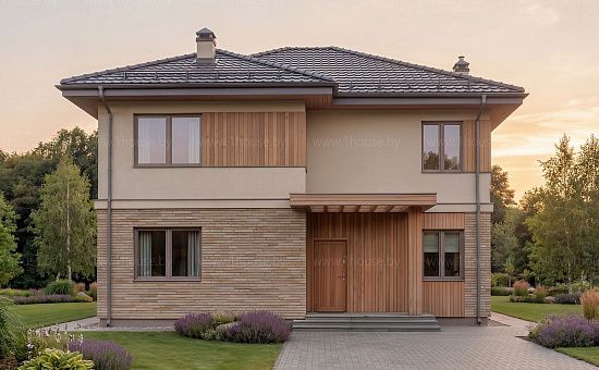 Двухэтажный дом с современным дизайном экстерьера и удобным интерьером