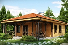 Аккуратный одноэтажный дом с деревянной облицовкой фасадов, адаптированный для каркасной технологии.