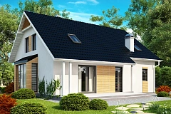 Проект функционального дома с эркером в столовой дополнительной спальней на первом этаже.