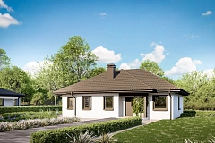 Компактный и удобный одноэтажный дом с многоскатной крышей.