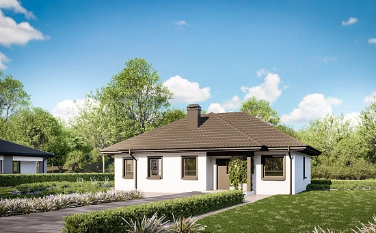 Компактный и удобный одноэтажный дом с многоскатной крышей.