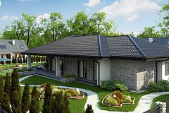 Одноэтажный дом с каменной облицовкой фасадов