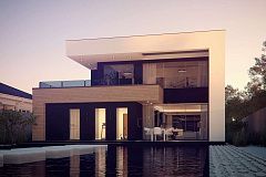 Двухэтажный дом в строгом современном стиле, со спортивным залом на первом этаже