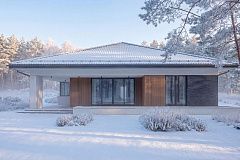 Современный одноэтажный проект дома с многоскатной крышей и гаражом на две машины