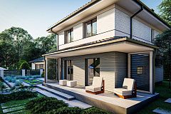 Двухэтажный проект дома с современным обликом и 4-х скатной крышей