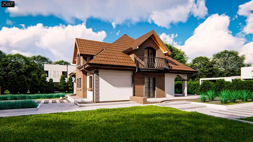 Классический мансардный дом с балконами.