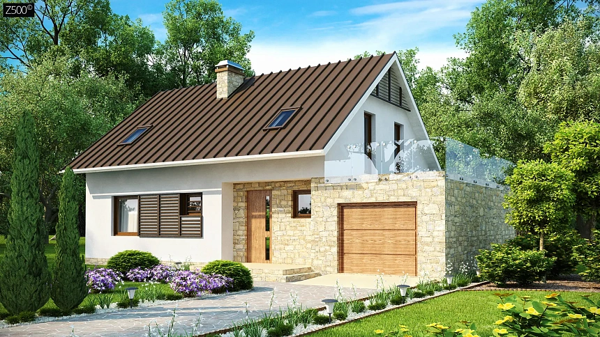 Уютный дом с кабинетом на первом этаже, оригинальным мансардным окном и террасой над гаражом.