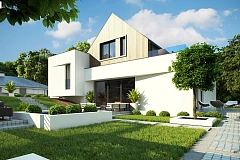 Проект современного коттеджа с цоколем и мансардой