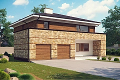 Проект двухэтажного дома с гаражом для двух авто, с баней