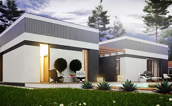 Проект дома в современном стиле с закрытой террасой