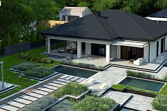 Одноэтажный дом с просторной гостиной и открытой кухней