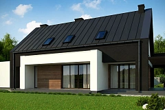 Проект удобного и красивого мансардного дома с гаражом на 2 машини и 3 спальнями.