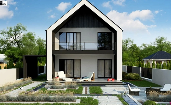 Двухэтажный дом в современном стиле для узкого участка.