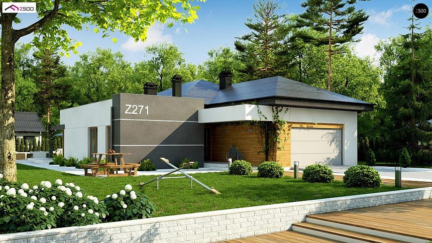 Современный дом с остроконечной крышей бунгало