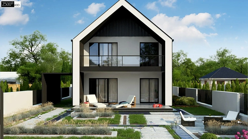 Двухэтажный дом в современном стиле для узкого участка.