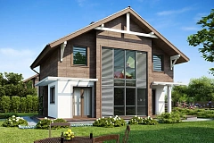 Проект мансардного дома с большой площадью остекления.