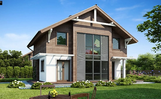 Проект мансардного дома с большой площадью остекления.