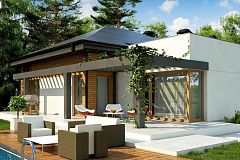 Современный дом с остроконечной крышей бунгало