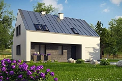 Проект мансардного с тремя спальнями и двускатной крышей