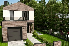 Двухэтажный проект дома с гаражом расположенным фронтально. Подойдет для узкого участка.