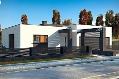 Одноэтажный дом в современном стиле&nbsp;&nbsp;с гаражом на 3 машины,&nbsp;&nbsp;с плоской кровлей