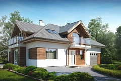 Дом в традиционном стиле &-34;L&-34;-образной формы с гаражом и фасадным окном.