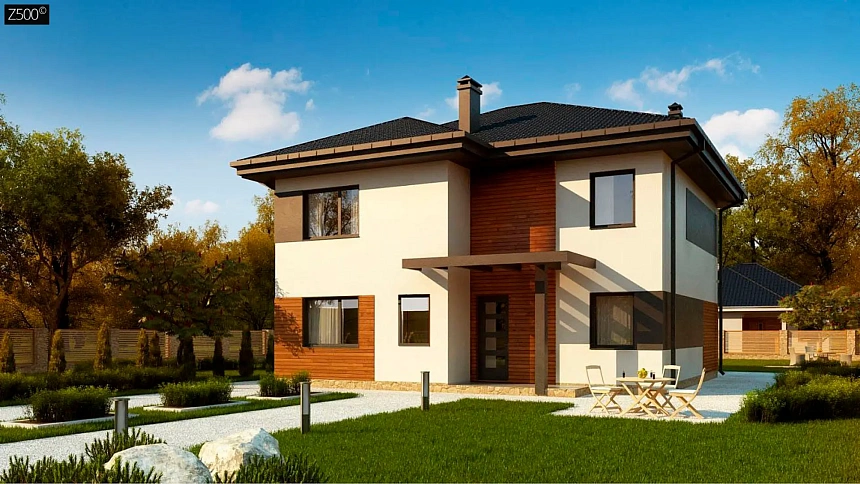 Версия современного двухэтажного дома Zz1 c измененной планировкой