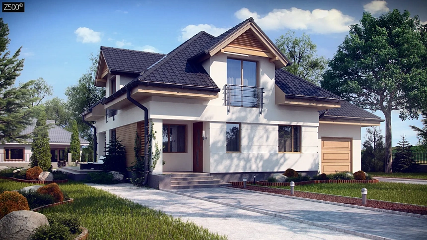 Комфортный дом привлекательного дизайна с дополнительной комнатой над гаражом.