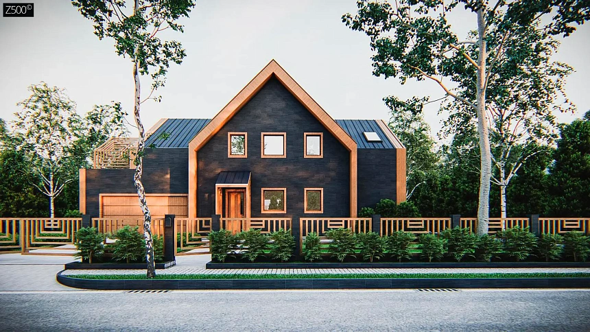 Современный мансардный дом с оригинальной отделкой для большой семьи