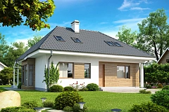 Проект функционального дома с дополнительной небольшой ночной зоной на первом этаже.