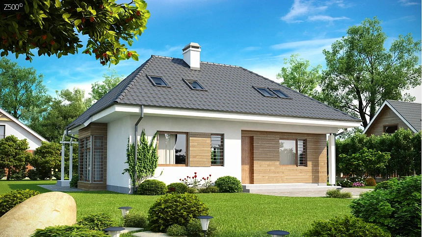 Проект функционального дома с дополнительной небольшой ночной зоной на первом этаже.